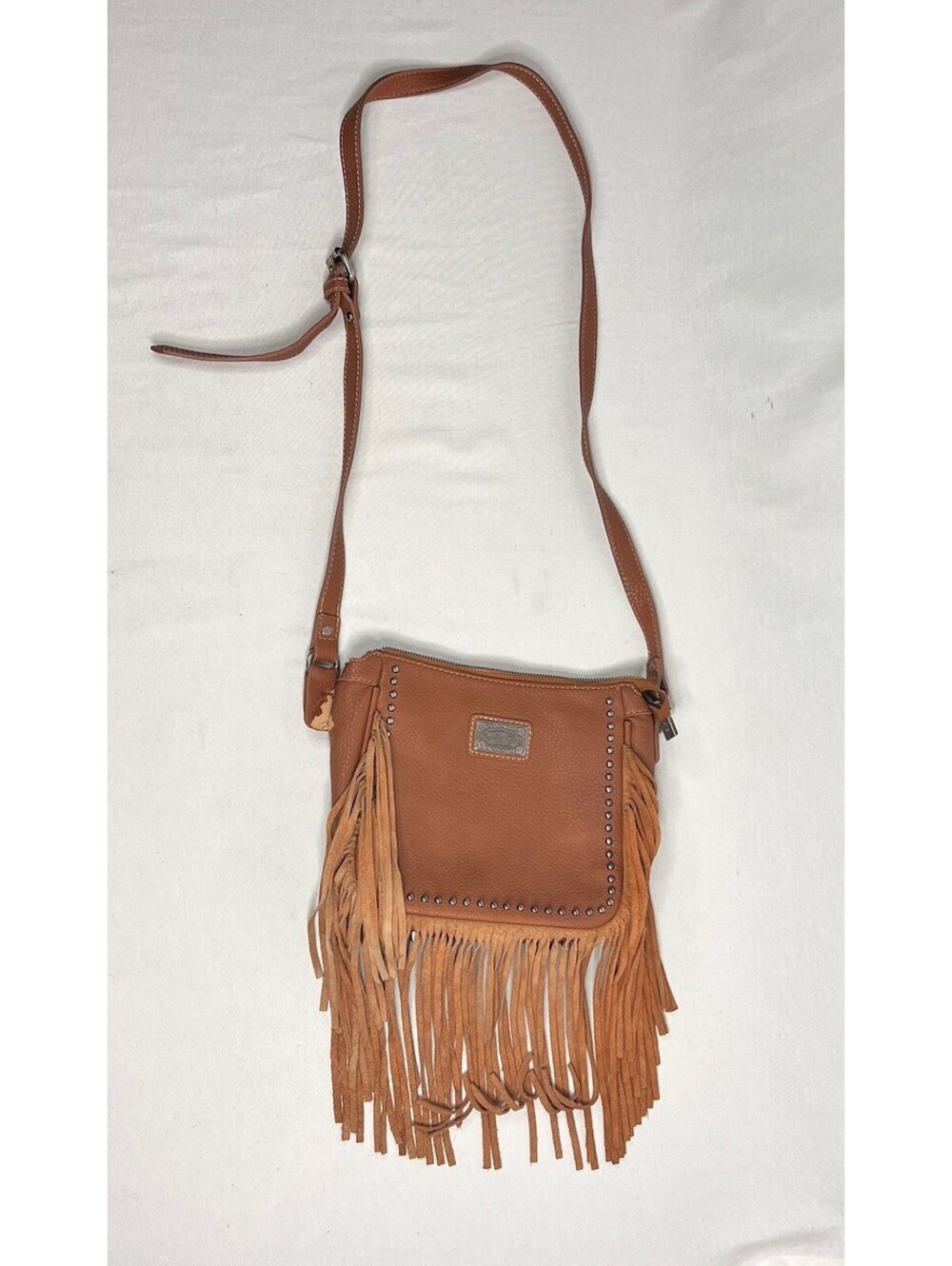 Trinity Ranch. Embossed Leather Fringe Bag Crossbody Strap, One Flaw - Last Pic